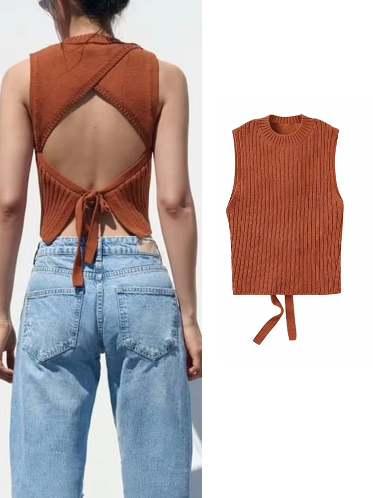 TRAF Sexy Women Solid Backless Knitted Sweater 2023 Fashion Bandage Sleeveless O-neck Pullover Simple Causal Short Tops Summer
TRAF Sexy Women Solid Backless Knitted Sweater 2023 Fashion Bandage Sleeveless O-neck Pullover Simple Causal Short Tops Summer
