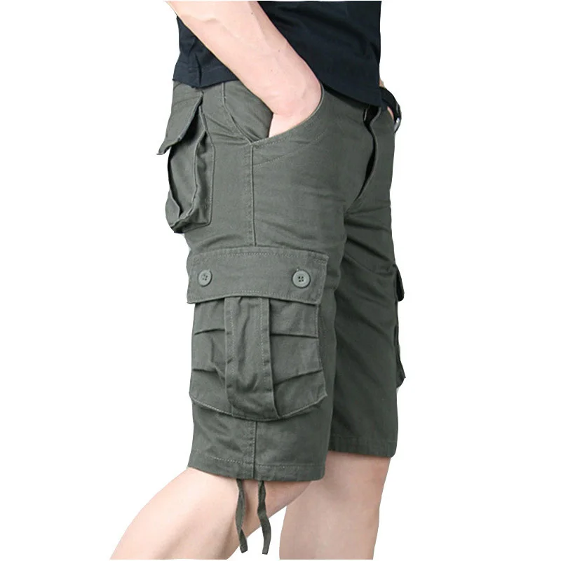 

Шорты-карго мужские хлопковые, повседневные мешковатые бриджи со множеством карманов, в стиле милитари, рабочие тактические короткие штаны, большие размеры 44, на лето