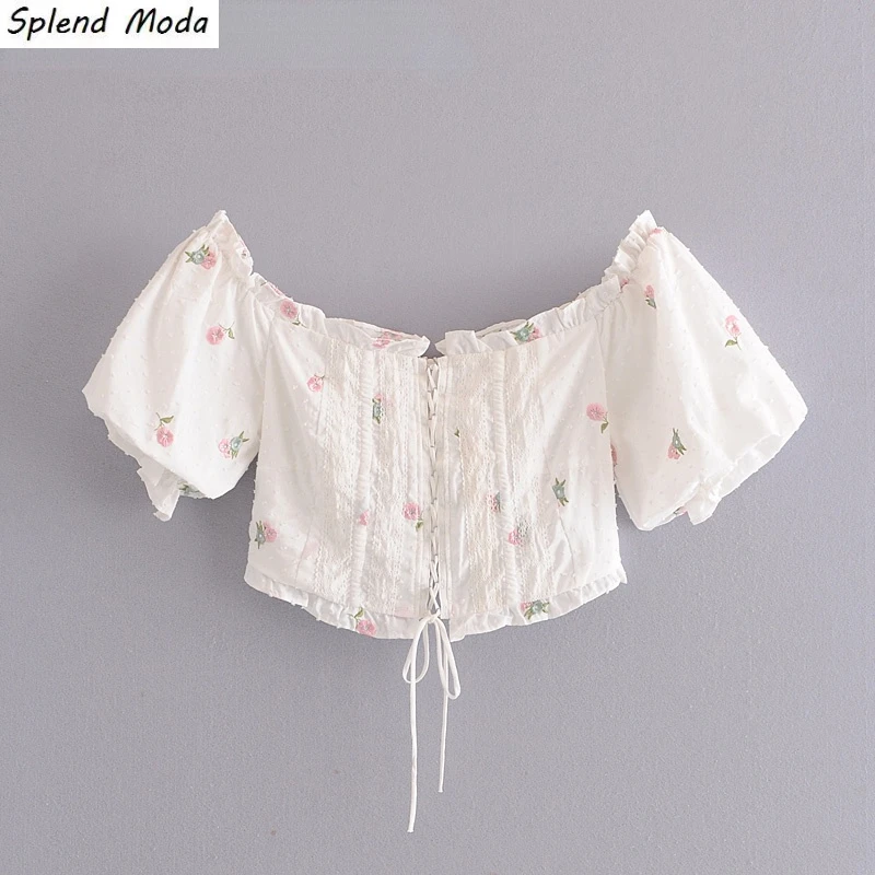 Splend Moda Women Summer Tops Sweet Casual Self-cultivation Straps Shoulder Embroidered Puff Sleeve Short-sleeved Shirt Woman
Splend Moda Women Summer Tops Sweet Casual Self-cultivation Straps Shoulder Embroidered Puff Sleeve Short-sleeved Shirt Woman