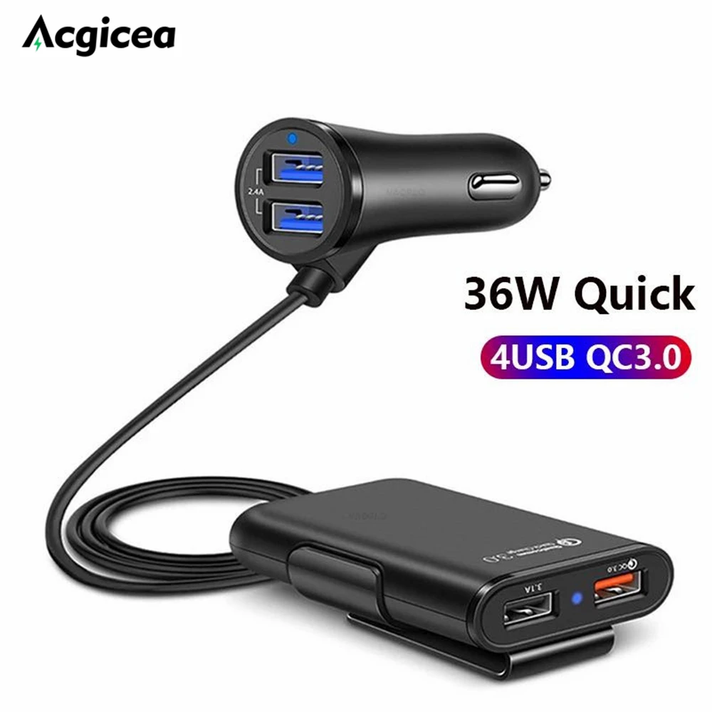36W USB Car Charger QC 3.0 Quick Charge 4 Ports For iPhone Xiaomi Mobile Phone Fast Charging Front Back Charger Car USB Charge
36W USB Car Charger QC 3.0 Quick Charge 4 Ports For iPhone Xiaomi Mobile Phone Fast Charging Front Back Charger Car USB Charge
