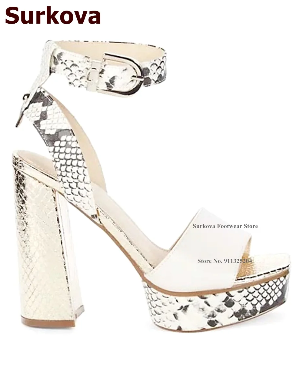 Surkova Grey Snakeskin Gold Chunky High Heel Sandals Platform White Matte Band Patchwork Pumps Buckle Strap Crocodile Shoes US46
Surkova Grey Snakeskin Gold Chunky High Heel Sandals Platform White Matte Band Patchwork Pumps Buckle Strap Crocodile Shoes US46