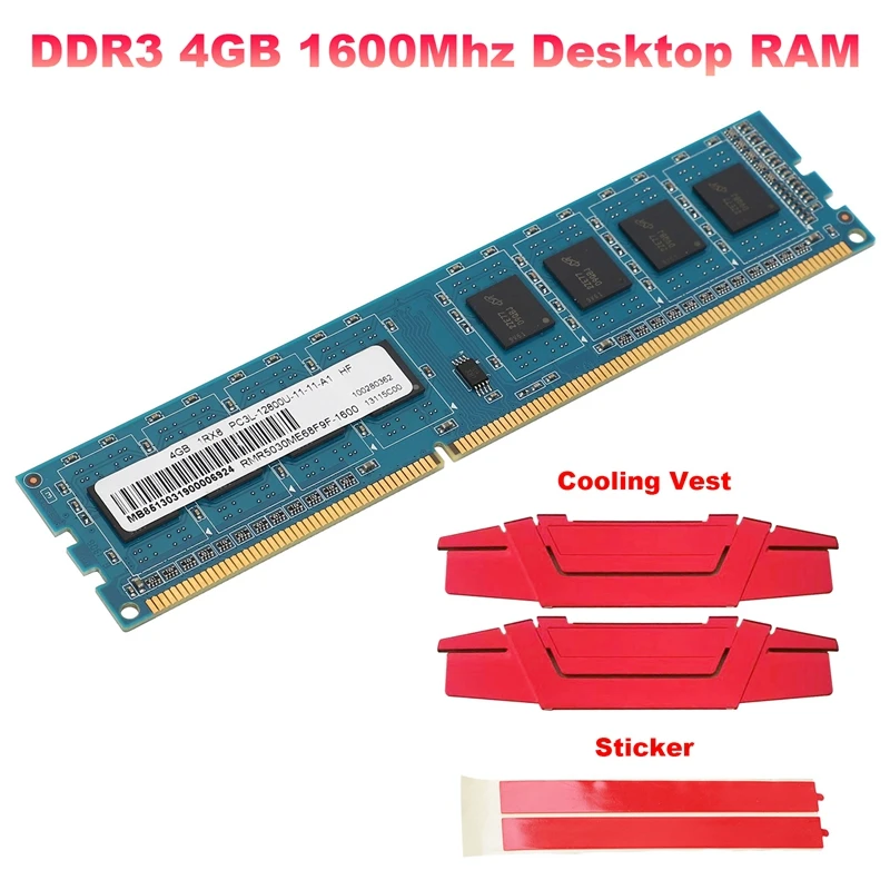 

Оперативная память 4 Гб DDR3 1600 МГц + охлаждающий жилет 240 контактов 1,35 в CL11 DIMM ОЗУ для настольного компьютера для материнской платы AMD