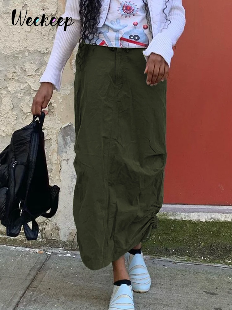 Weekeep Harajuku Drawstring Long Skirt y2k Aesthetic Baggy Solid Low Rise Straight Midi Cargo Skirts Retro Streetwear Women 2022
Weekeep Harajuku Drawstring Long Skirt y2k Aesthetic Baggy Solid Low Rise Straight Midi Cargo Skirts Retro Streetwear Women 2022
