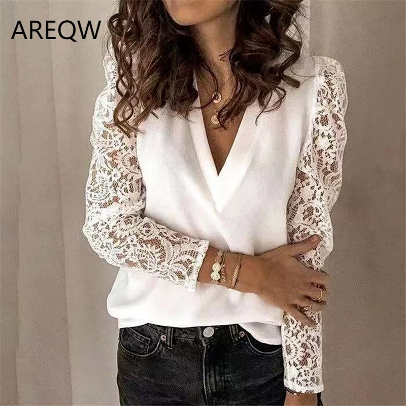 2022 Hollow Patchwork Lace Sleeve Blouse Streetwear Women Spring V Neck Loose Shirts White Long Sleeve Tops Women Clothes 19040
2022 Hollow Patchwork Lace Sleeve Blouse Streetwear Women Spring V Neck Loose Shirts White Long Sleeve Tops Women Clothes 19040