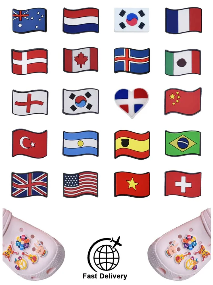 1Pcs PVC National Flag for Crocs Charms DIY Badge Women Sandals Buckle Kids Pins Decoration Jeans Shoe Accessories X-mas Gift
1Pcs PVC National Flag for Crocs Charms DIY Badge Women Sandals Buckle Kids Pins Decoration Jeans Shoe Accessories X-mas Gift