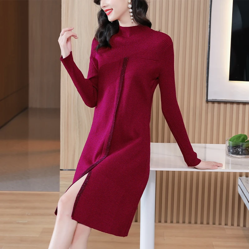 2022 Autumn Women Dress Warm Knitting Sweater Half High Collar Pullover Plaid Striped Patchwork Oversize Slim Female Vestidos
2022 Autumn Women Dress Warm Knitting Sweater Half High Collar Pullover Plaid Striped Patchwork Oversize Slim Female Vestidos