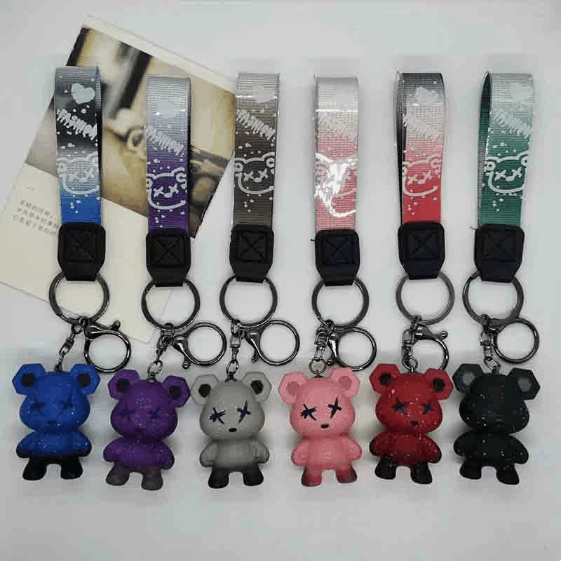 

Creative Cartoon Resin Chameleon Bear Action Figure Key Chain Pendant Bag Car Keychain Gift Wholesale Girl Gift Keyring