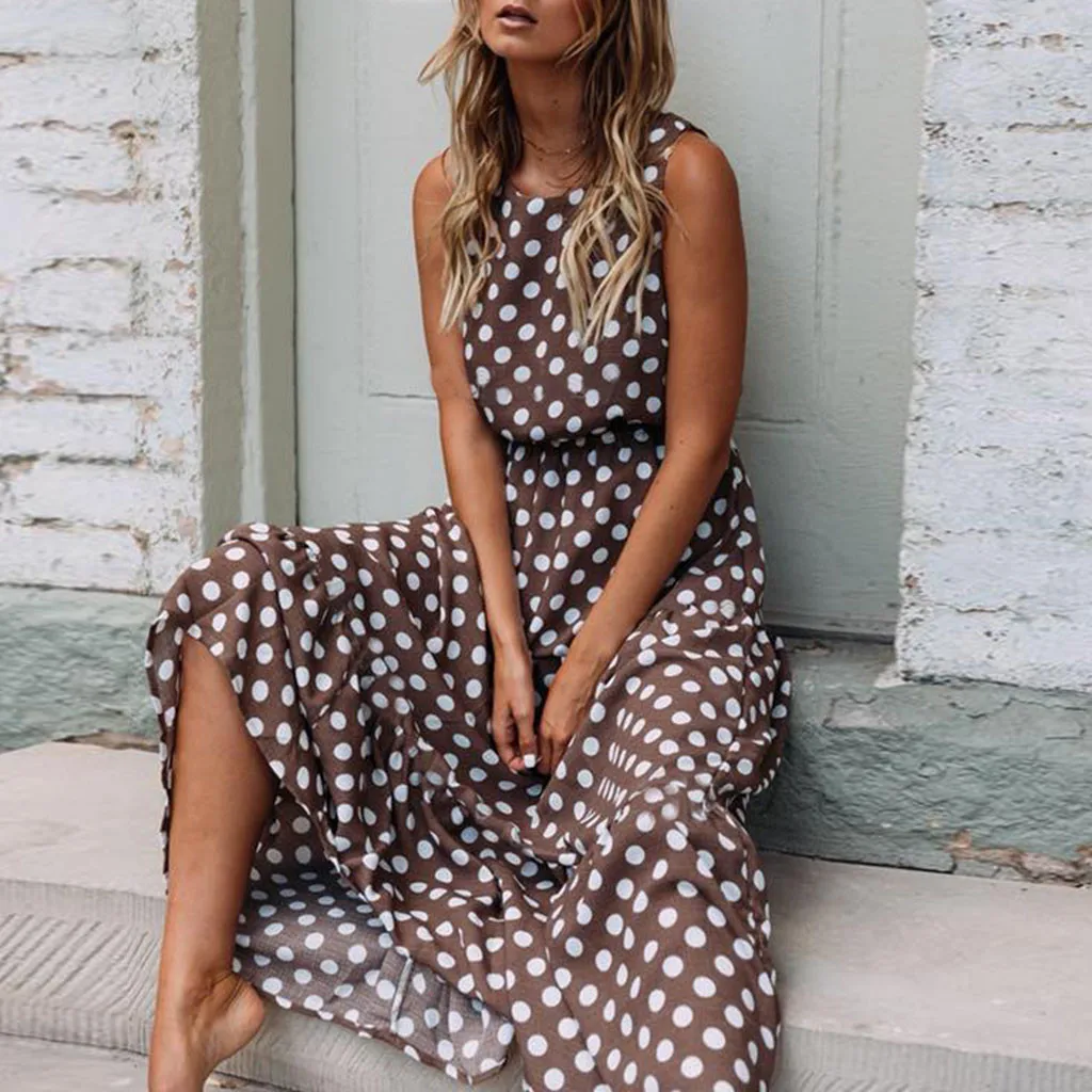 Women Sexy Dot Printing Sleeveless O Neck Long Dress Evening Party Dress Elegant Beach Long Maxi Dress Boho Dress Robe Longue
Women Sexy Dot Printing Sleeveless O Neck Long Dress Evening Party Dress Elegant Beach Long Maxi Dress Boho Dress Robe Longue