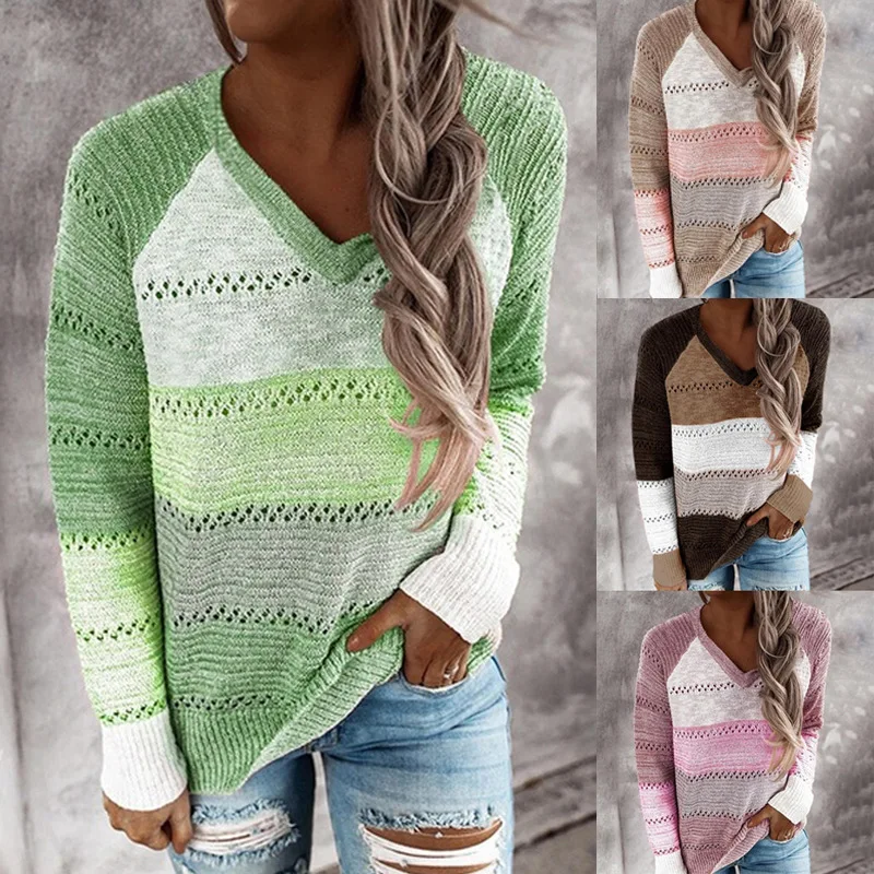 Europe and the United States popular 2022 autumn winter new women's knitwear V-neck color pullover sweater
Europe and the United States popular 2022 autumn winter new women's knitwear V-neck color pullover sweater