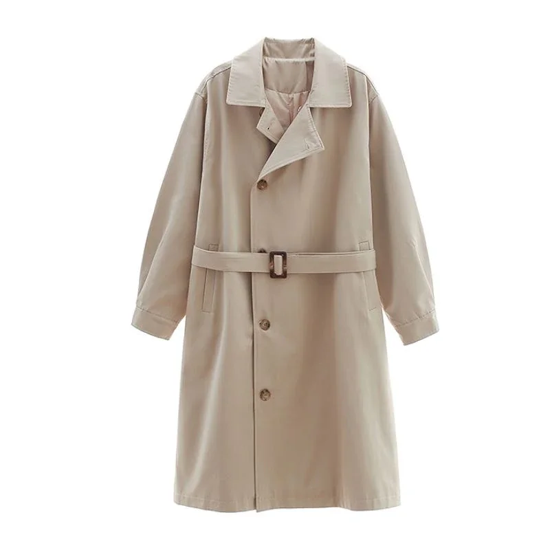 Classic Trench Coat For Women Turndown Collar Long Solid Color Fashion Ol Chic Belt Slim Fashion Windbreaker Free Size
Classic Trench Coat For Women Turndown Collar Long Solid Color Fashion Ol Chic Belt Slim Fashion Windbreaker Free Size