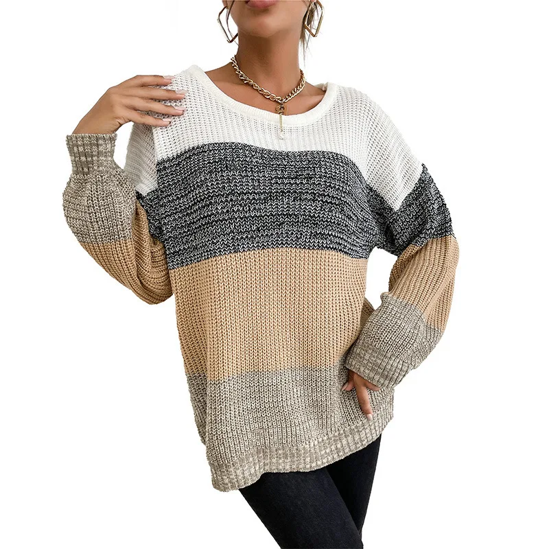 Autumn and Winter 2021 New Women's Round Neck Long Sleeve Striped Knitted Striped Contrast Sweater
Autumn and Winter 2021 New Women's Round Neck Long Sleeve Striped Knitted Striped Contrast Sweater