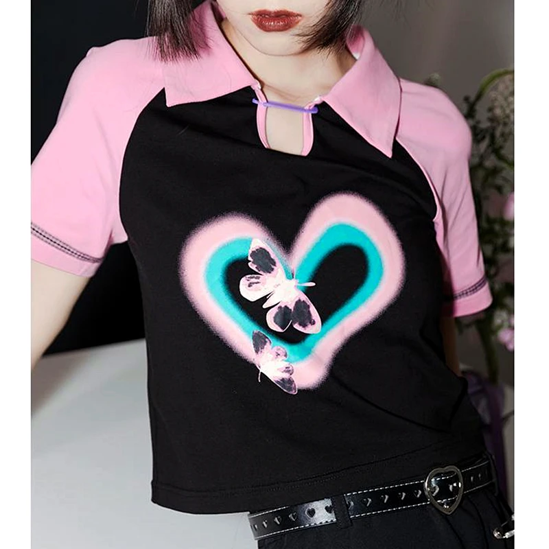 Retro Pink Raglan Sleeves Mini POLO Shirt Goth Y2K Crop Tops Aesthetic Butterfly Graphic T Shirts Sexy Slim Girls Summer Cotton
Retro Pink Raglan Sleeves Mini POLO Shirt Goth Y2K Crop Tops Aesthetic Butterfly Graphic T Shirts Sexy Slim Girls Summer Cotton
