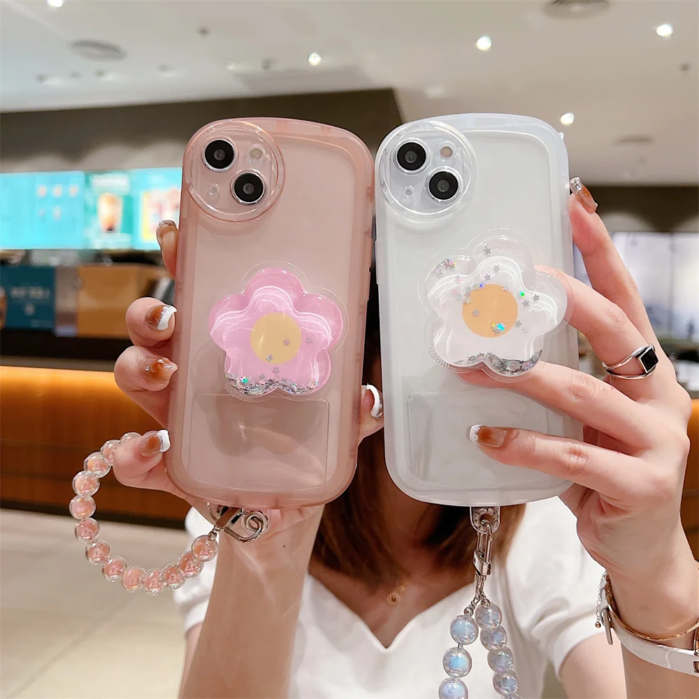 Cartoon Quicksand Flower Bracket Case for iPhone 13 12 11 Pro Xs Max X Xr 8 7 Plus SE 2 Beads Bracelet Wrist Chain Clear Cover
Cartoon Quicksand Flower Bracket Case for iPhone 13 12 11 Pro Xs Max X Xr 8 7 Plus SE 2 Beads Bracelet Wrist Chain Clear Cover