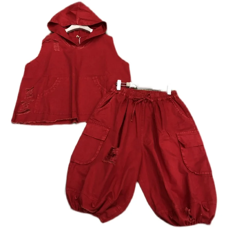Candy Wide-Leg Jean Sets Women Baggy Big Pocket Elastic Waist Hole Calf-length Denim Pants Hooded Sleeveless Sweatshirts
Candy Wide-Leg Jean Sets Women Baggy Big Pocket Elastic Waist Hole Calf-length Denim Pants Hooded Sleeveless Sweatshirts