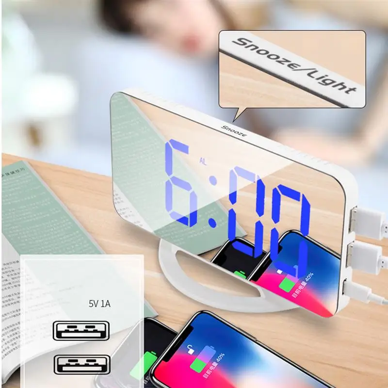 LED Mirror Alarm Clock Digital Snooze Table Clock Wake Up Light Electronic Large Time Temperature Display Home Decoration Clock
LED Mirror Alarm Clock Digital Snooze Table Clock Wake Up Light Electronic Large Time Temperature Display Home Decoration Clock