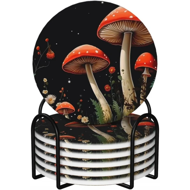 Mushroom Flowers Coasters for Drinks with Holder 6 Pack Absorbent Ceramic Absorb Stone Coasters with Cork Base Gift for Home
Mushroom Flowers Coasters for Drinks with Holder 6 Pack Absorbent Ceramic Absorb Stone Coasters with Cork Base Gift for Home