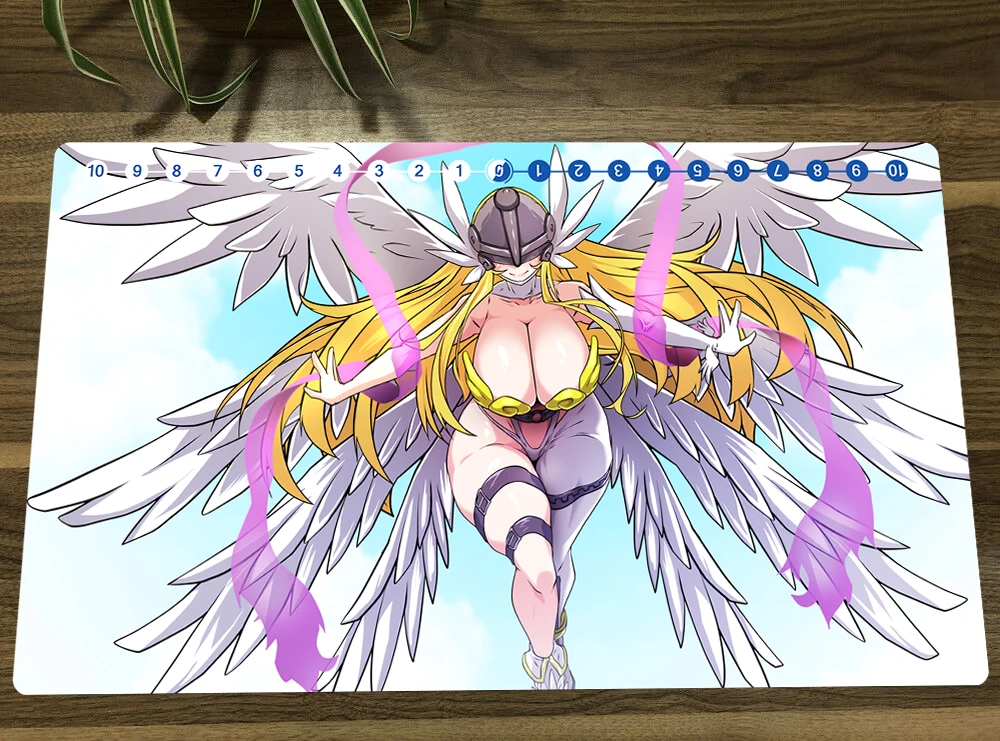 

Digimon Duel Playmat Angewomon Trading Card Game Mat DTCG CCG Mat Mouse Pad Table Desk Pad TCG Play Mat & Card Zones Free Bag