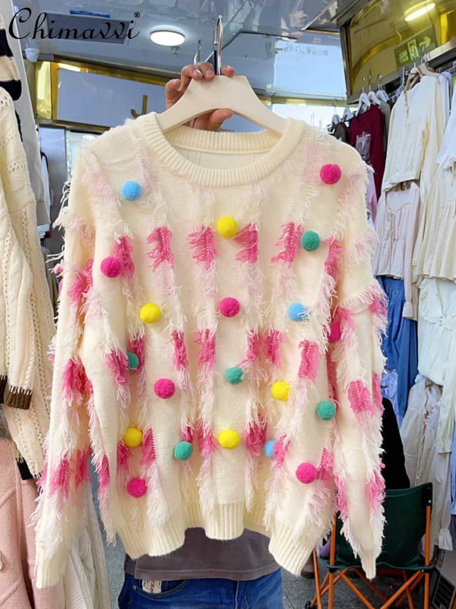 Korean Fashion Loose Sweater 2023 Autumn New Sweet Tassel Tie-Dyed Long-Sleeved Knitwear Elegant Pullover Women's Top Clothes
Korean Fashion Loose Sweater 2023 Autumn New Sweet Tassel Tie-Dyed Long-Sleeved Knitwear Elegant Pullover Women's Top Clothes