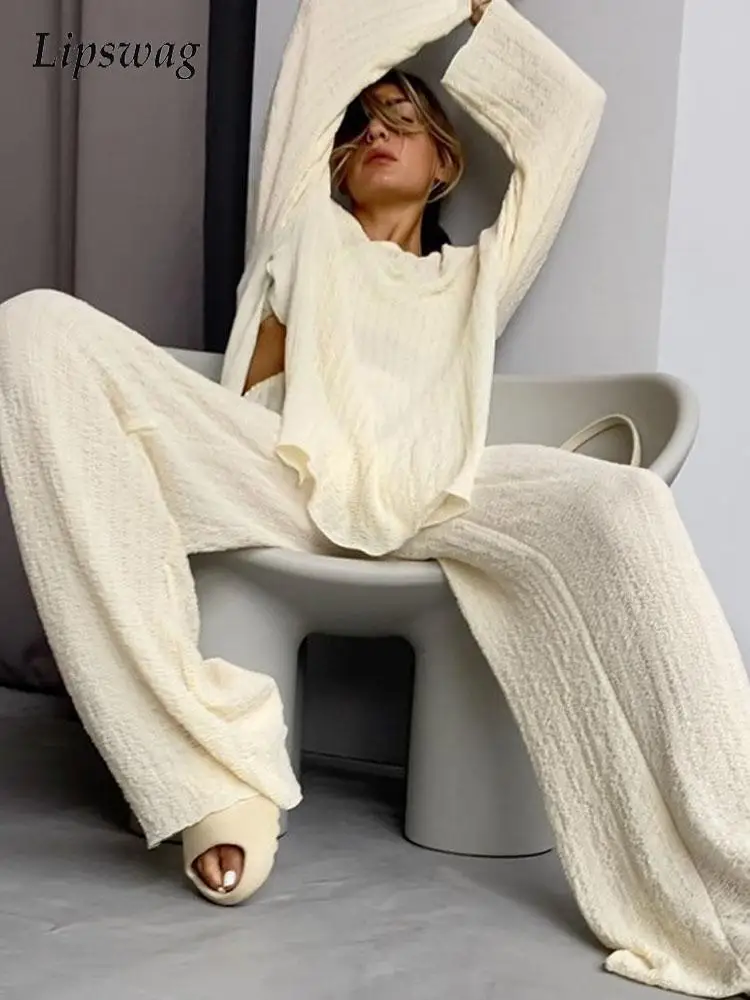 Female Elegant Solid Crepe Suit Spring Summer Fashion O-Neck Long Sleeve Pullover Top+Pant Loose Two Piece Set Women Casual Suit
Female Elegant Solid Crepe Suit Spring Summer Fashion O-Neck Long Sleeve Pullover Top+Pant Loose Two Piece Set Women Casual Suit