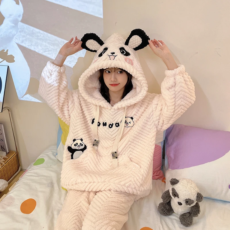 Winter Pajamas Set For Women Thick Sleepwear Coral Fleece Warm Pijama Femme Leisure wear Kawaii Panda Pijama Clothes
Winter Pajamas Set For Women Thick Sleepwear Coral Fleece Warm Pijama Femme Leisure wear Kawaii Panda Pijama Clothes