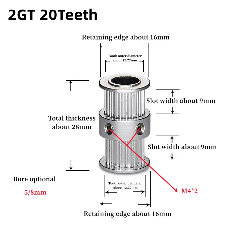 GT2 2GT 20 Teeth Double Head Aluminum Pulley Bore 5mm 8mm Width 9mm Timing Wheel for 3D Printer
GT2 2GT 20 Teeth Double Head Aluminum Pulley Bore 5mm 8mm Width 9mm Timing Wheel for 3D Printer