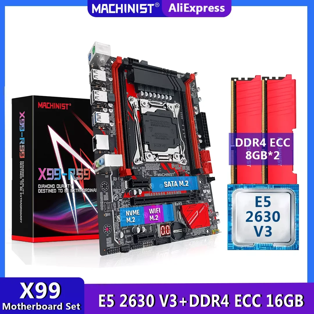 MACHINIST X99 комплект материнской платы LGA 2011-3 Xeon E5 2630 V3 процессор 16 ГБ = 8Gx2 DDR4 ECC RAM Combo SATA