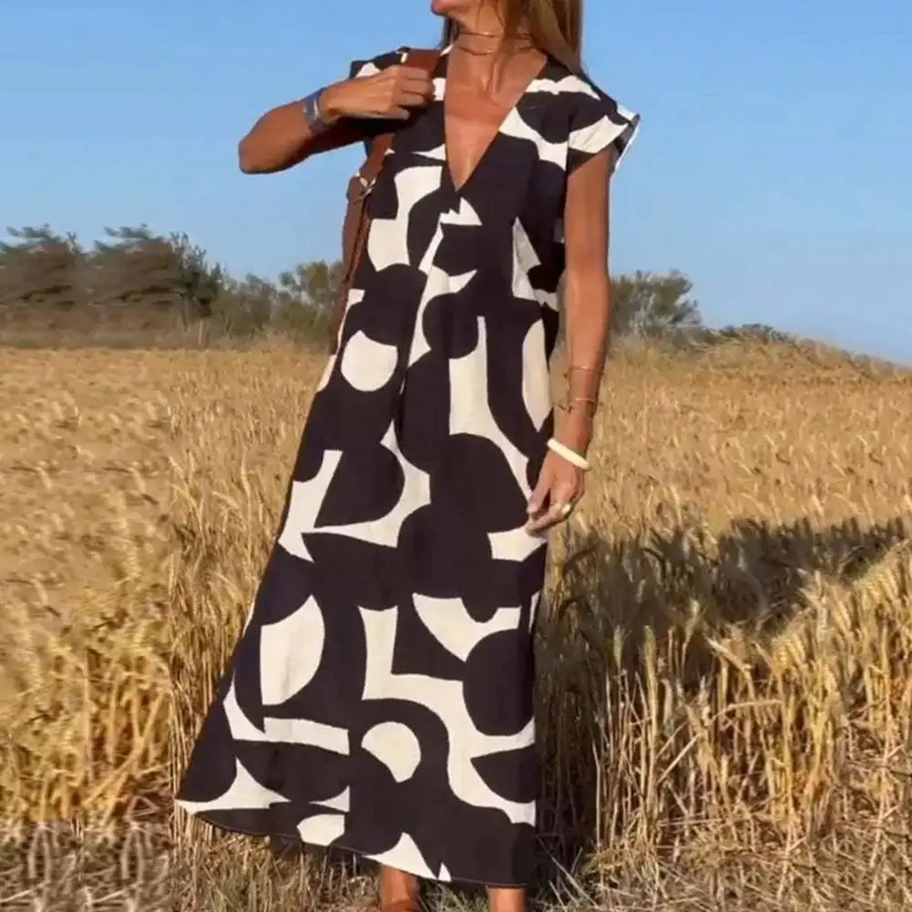 Lady Maxi Dress Breathable Maxi Dresses A-line V-neck Flying Sleeves in Contrasting Colors for Comfortable Stylish Summer Wear
Lady Maxi Dress Breathable Maxi Dresses A-line V-neck Flying Sleeves in Contrasting Colors for Comfortable Stylish Summer Wear