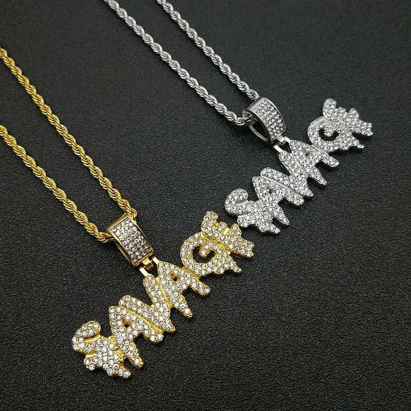 Europe and America Fashion HIP Pop Zircon Inlaid Savage Letter Pendant Necklace for Men Women Hip Hop Rap Jewelry Gift
Europe and America Fashion HIP Pop Zircon Inlaid Savage Letter Pendant Necklace for Men Women Hip Hop Rap Jewelry Gift