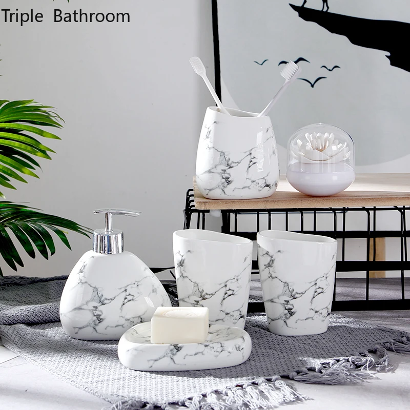 Bathroom Toiletry Set Ceramics Liquid Soap Dispenser Tooth Mug Soap Dish Toothbrush Holder Cotton Swab Box Six Piece Set Gifts
Bathroom Toiletry Set Ceramics Liquid Soap Dispenser Tooth Mug Soap Dish Toothbrush Holder Cotton Swab Box Six Piece Set Gifts