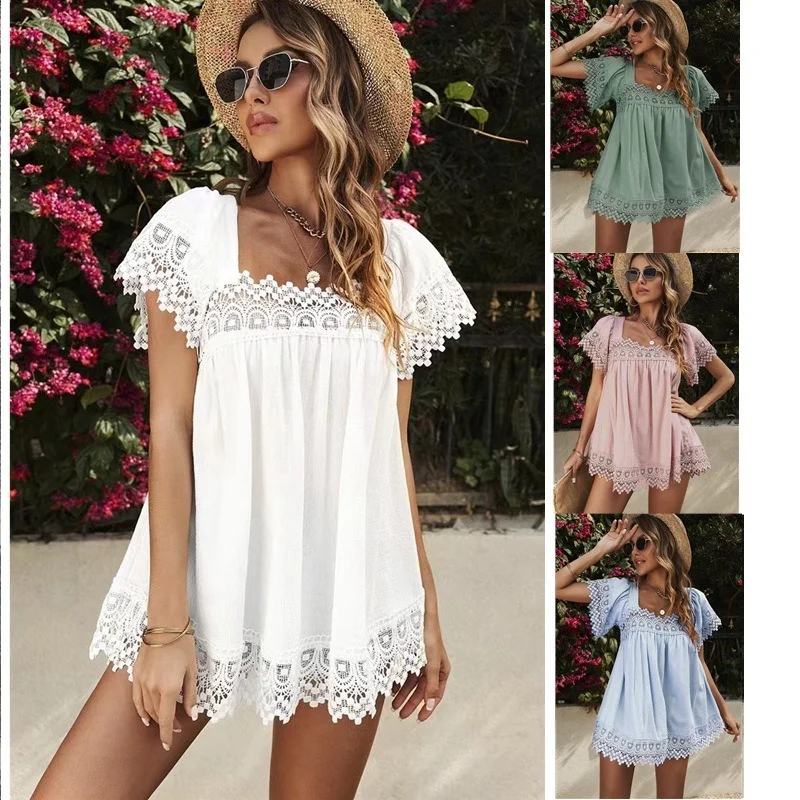 Y2k Top Harajuku T-shirt Female Clothing Woman Tshirts Summer New Solid Color Lace Shirt Loose All-match U-neck Short-sleeved
Y2k Top Harajuku T-shirt Female Clothing Woman Tshirts Summer New Solid Color Lace Shirt Loose All-match U-neck Short-sleeved
