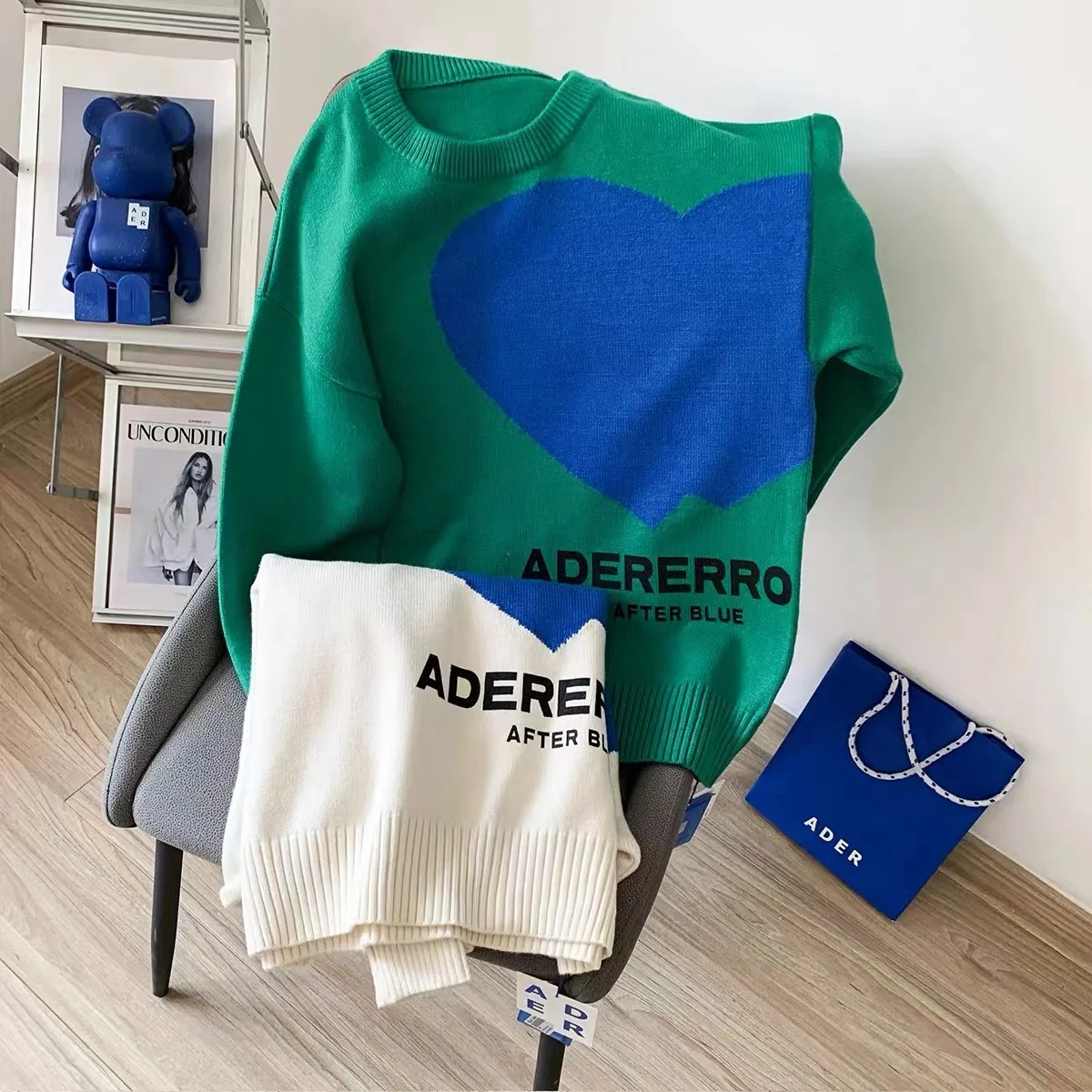 ADER ERROR new Korean version of high quality double heart round neck sweater men and women couple tops unisex pullover sweater
ADER ERROR new Korean version of high quality double heart round neck sweater men and women couple tops unisex pullover sweater