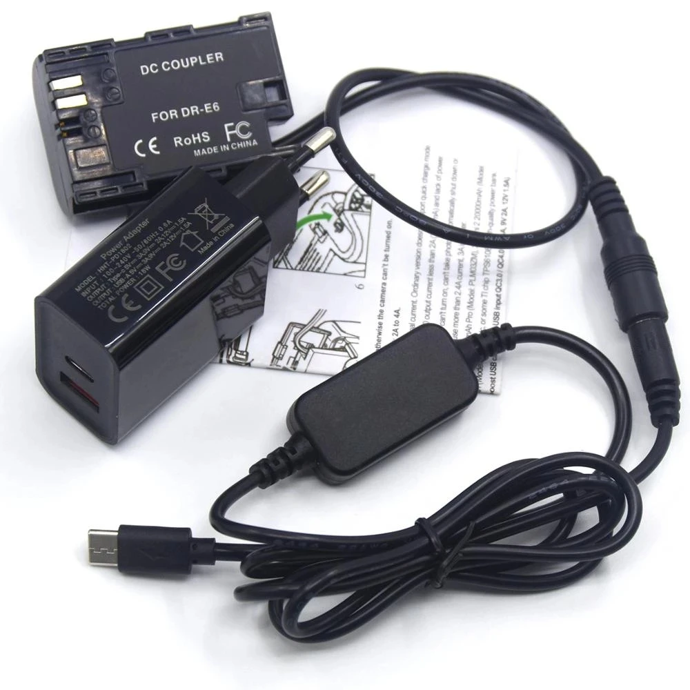 USB Type-C Charger Cable+ DR-E6 LP-E6 Full Decode Coupler+PD Charger For Canon EOS 60Da 70D 80D 5DS R 5D Mark IV III 5D4 5D3 5D2
USB Type-C Charger Cable+ DR-E6 LP-E6 Full Decode Coupler+PD Charger For Canon EOS 60Da 70D 80D 5DS R 5D Mark IV III 5D4 5D3 5D2