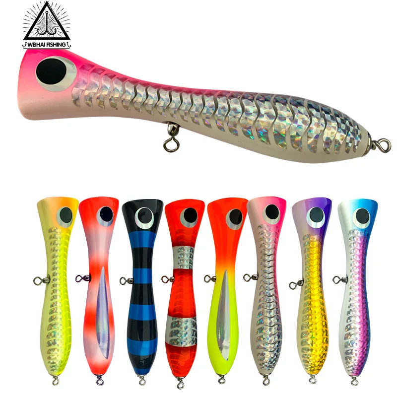 

WH Big Topwater Wooden Popper 120g GT Surface Popping Lure Deep Sea Boat Fishing Bait Saltwater Trolling Wood Tuna Lure