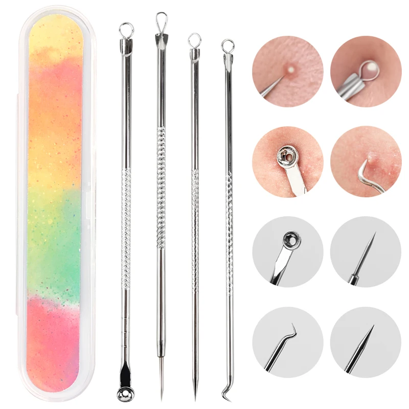 4PC Acne Blackhead Extractor Comedone Black Spot Pimple Blemish Remover Skin Care Pore Cleanser Needles Hook Facial Beauty Tools
4PC Acne Blackhead Extractor Comedone Black Spot Pimple Blemish Remover Skin Care Pore Cleanser Needles Hook Facial Beauty Tools