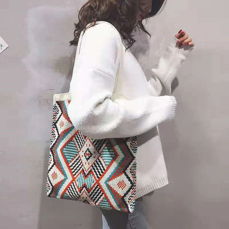 Women New Prints Knit Totes Wool Shoulder Bag Handbag Fashion Versatile Causal Totes Korean Japanese College Style Student 2022
Women New Prints Knit Totes Wool Shoulder Bag Handbag Fashion Versatile Causal Totes Korean Japanese College Style Student 2022