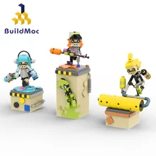 MOC Game Splatooned 3 Action Figures Inklinged Humanoid Cephalopods Building Toys with Scene Shooting Games Bricks Toys For Kids