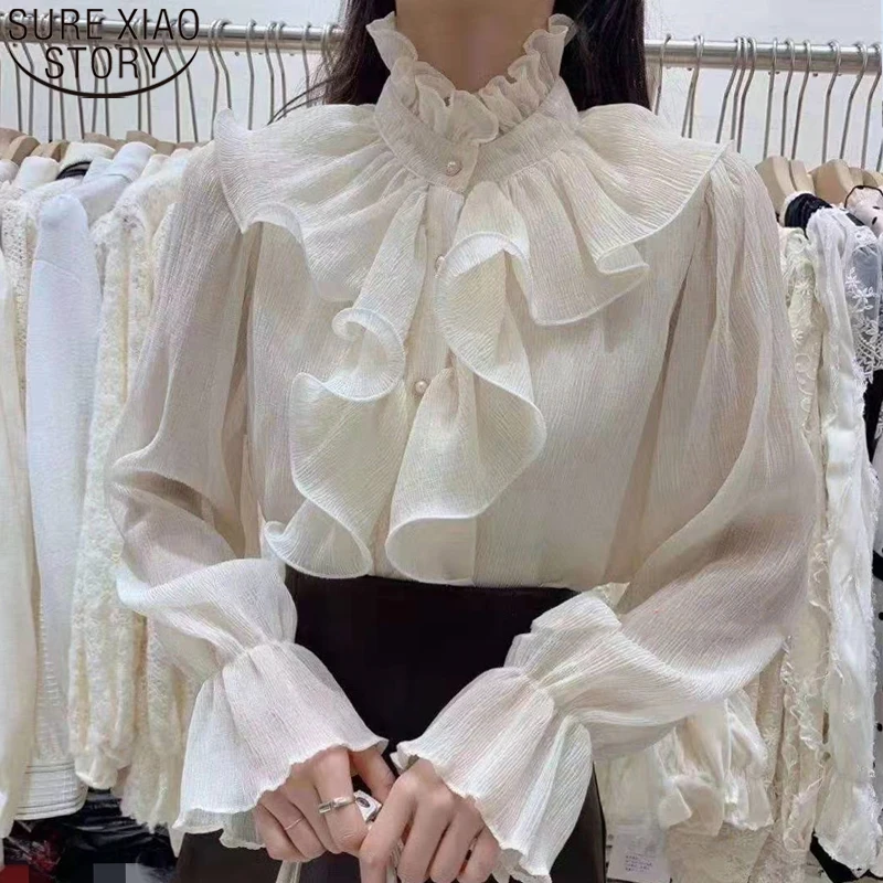 2022 Spring New Women Chiffon Blouse Buttons Sweet Ruffles Loose Palace Long Flare Sleeve Tops Stand Collar Blusas Shirt 12946
2022 Spring New Women Chiffon Blouse Buttons Sweet Ruffles Loose Palace Long Flare Sleeve Tops Stand Collar Blusas Shirt 12946