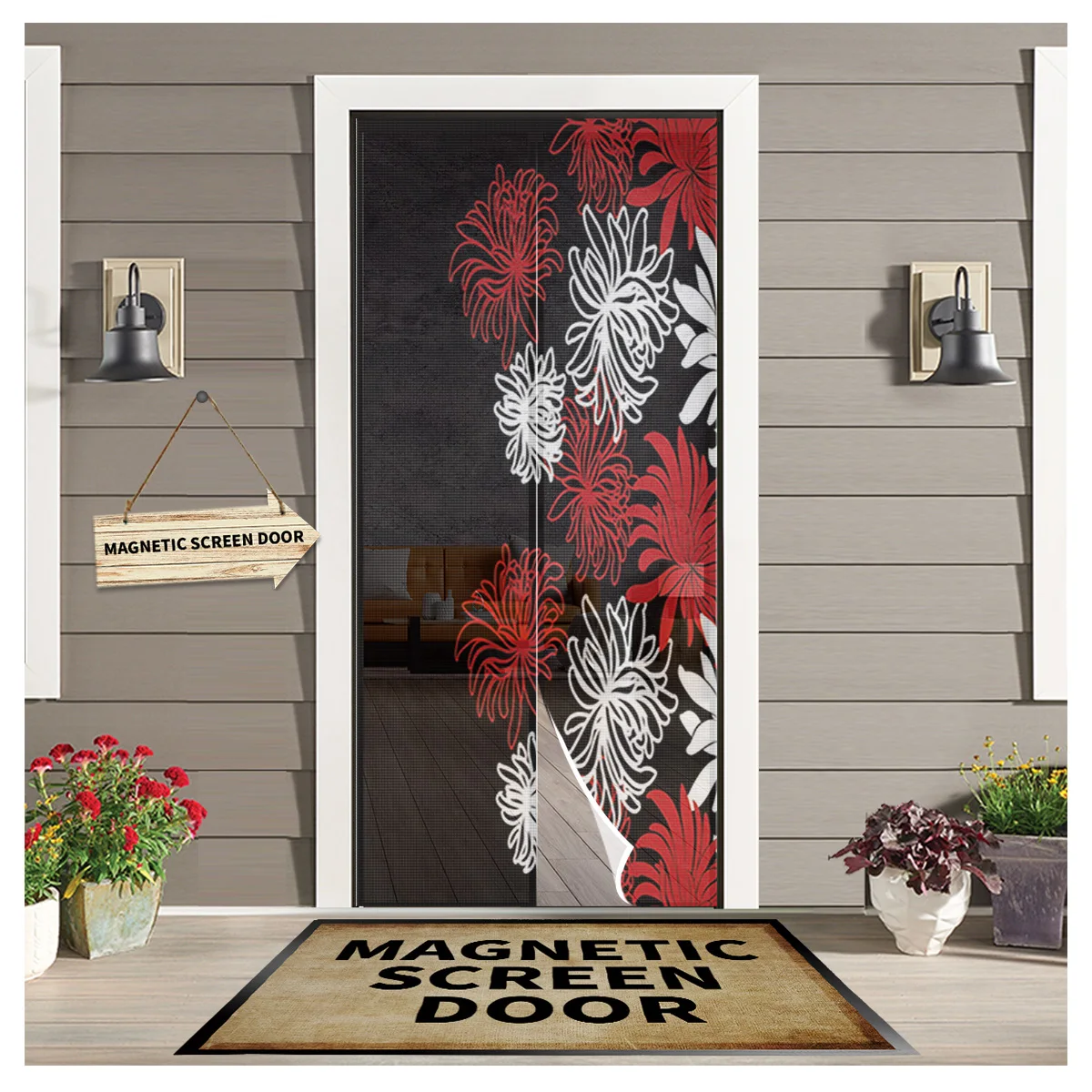White Red Flower Chrysanthemum Black New Bedroom Door Curtain Magnetic Mosquito Screen Kitchen Door Voile Fabric Mosquito Net
White Red Flower Chrysanthemum Black New Bedroom Door Curtain Magnetic Mosquito Screen Kitchen Door Voile Fabric Mosquito Net