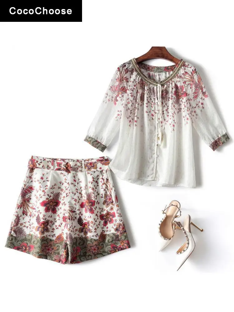 Fashion Designer Women Pants Suit Summer 2022 Runway Indie Folk Floral Print Chiffon Blouses Loose Top And Shorts Sets White
Fashion Designer Women Pants Suit Summer 2022 Runway Indie Folk Floral Print Chiffon Blouses Loose Top And Shorts Sets White