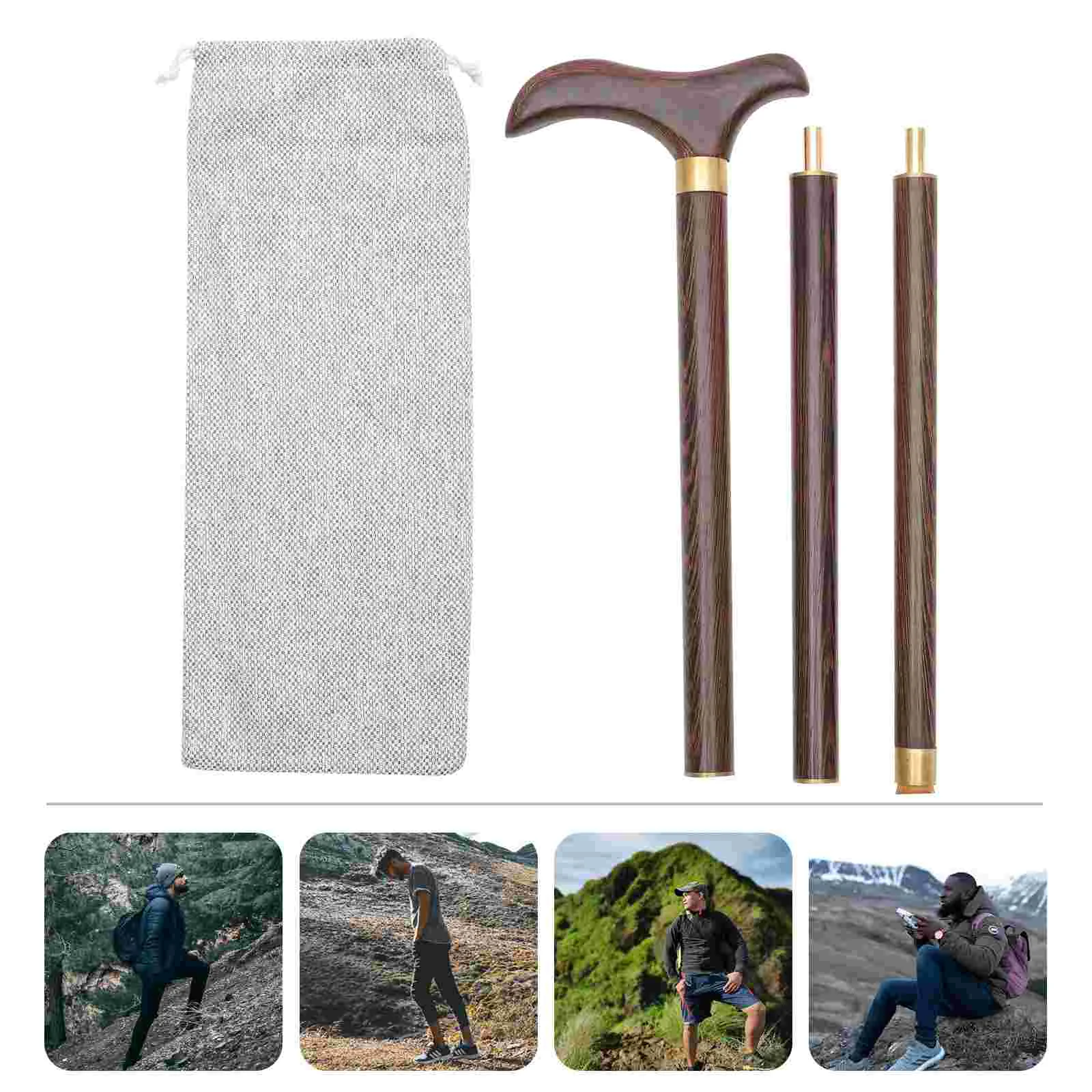 

Three-section Crutches Travel Alpenstock Adults Camping Mountaineering Walking Stick Wooden Trekking Pole Outdoor Anti-skid