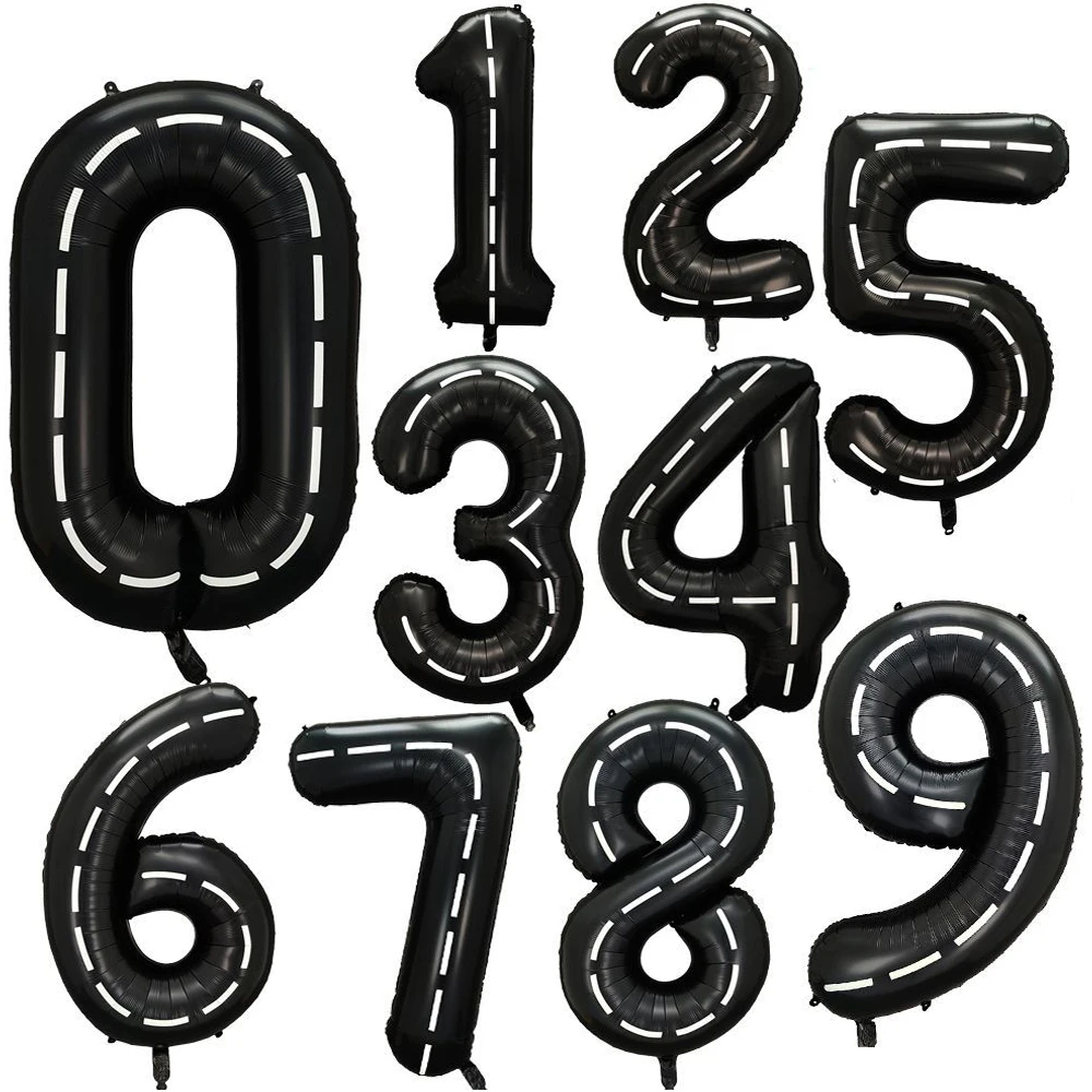 

40inch Race Car Theme Birthday Black 0-9 Number Foil Balloon Kids Boy Racing Car Party Decoration Baby Shower Anniversary Decor