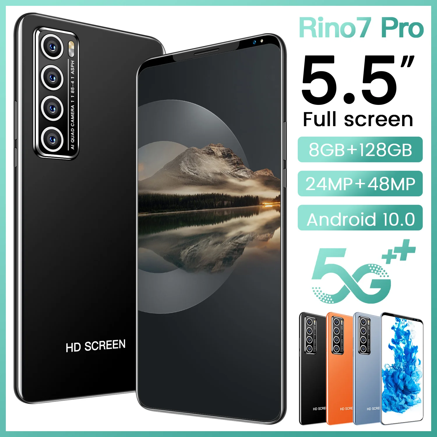 Смартфон Rino7 Pro, 5,5 дюйма, 8 + 128 ГБ, 10 ядер, MTK6595, 4800 мА · ч, отпечаток лица, ID, 24 + 48 Мп, две SIM-карты, Android 10,0 
Смартфон Rino7 Pro, 5,5 дюйма, 8 + 128 ГБ, 10 ядер, MTK6595, 4800 мА · ч, отпечаток лица, ID, 24 + 48 Мп, две SIM-карты, Android 10,0
