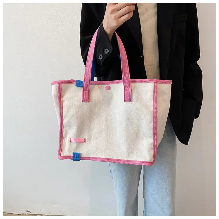 Women Canvas Shopper Tote Bag Casual Large Capacity Contrast Shoulder Bag Female Reusable Shopping Handbag For Girls Eco Handbag
Women Canvas Shopper Tote Bag Casual Large Capacity Contrast Shoulder Bag Female Reusable Shopping Handbag For Girls Eco Handbag