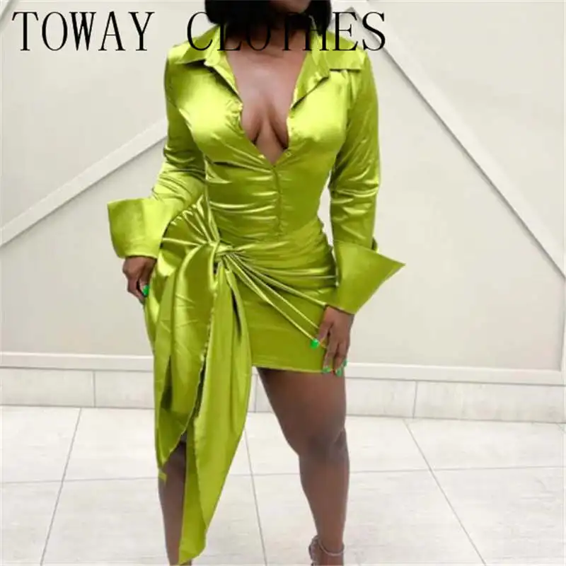 Dress For Women 2022 Solid Long Sleeves Turn Down Collar Belt Button Sexy Mini Dress Tops 
Dress For Women 2022 Solid Long Sleeves Turn Down Collar Belt Button Sexy Mini Dress Tops