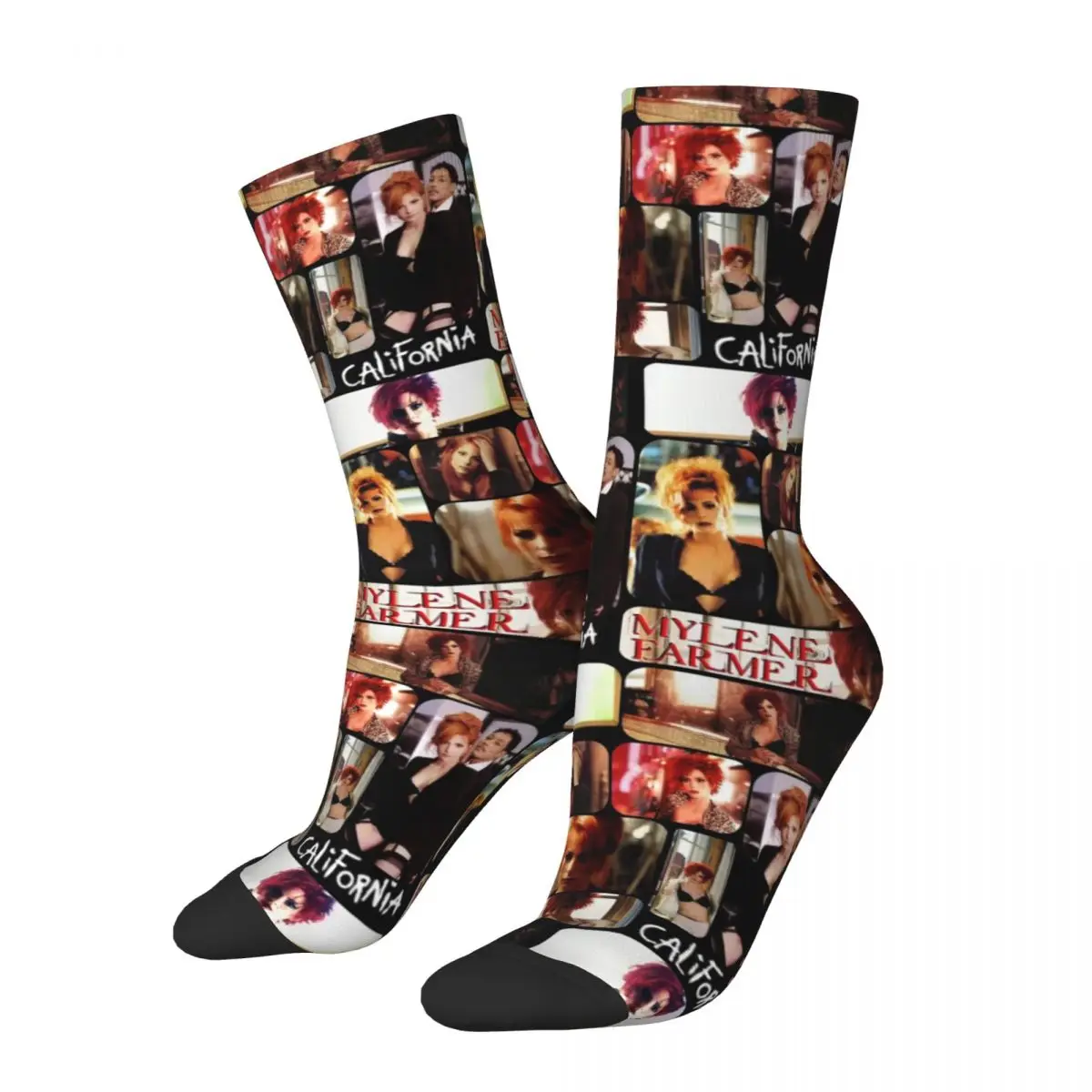 

Casual Mylene Farmer Picture Collage Football Socks Super Soft Long Stuff Christmas Present for Unisex Non-slip