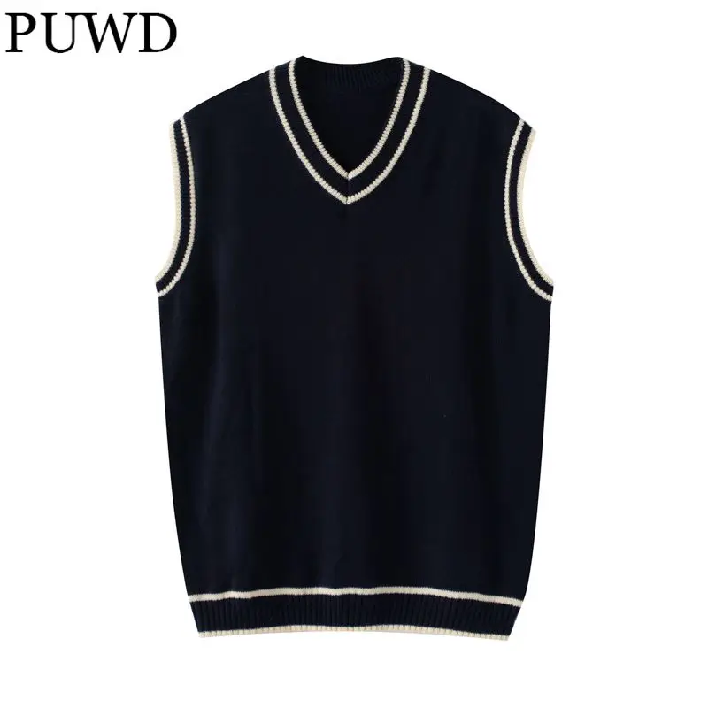 PUWD Women Navy Sweater Vest 2022 Spring Fashion Ladies V Neck Sleeveless Slim Pullover Female Sweet Cute England Style Sweater
PUWD Women Navy Sweater Vest 2022 Spring Fashion Ladies V Neck Sleeveless Slim Pullover Female Sweet Cute England Style Sweater