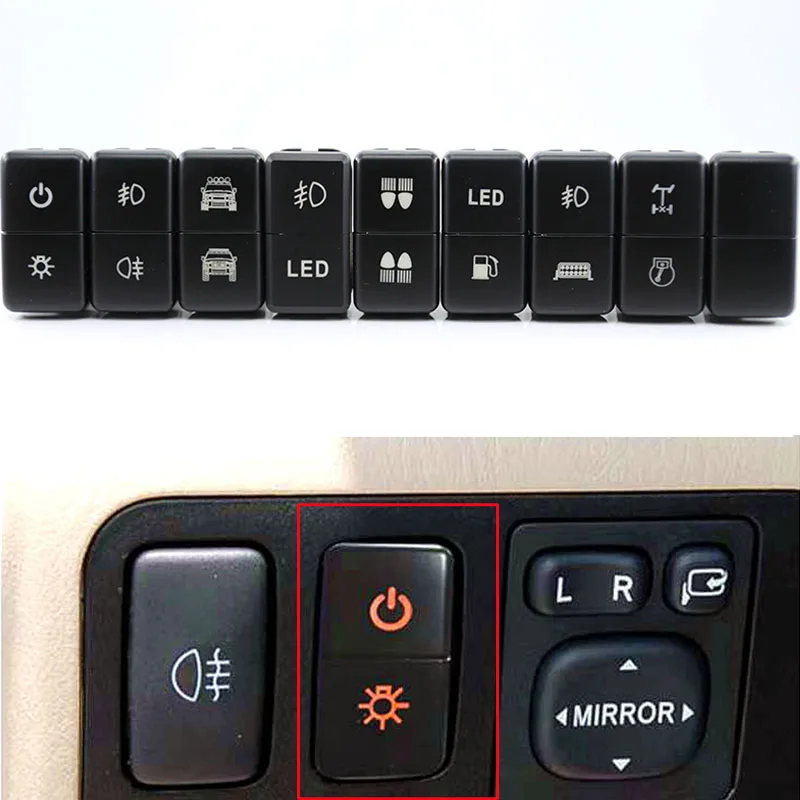 1PC 12V Car Dual LED Light Bar Fog Light On-Off Push Switch Button For Toyota Prado LC100 Reiz Hilux Landcruiser Light Button
1PC 12V Car Dual LED Light Bar Fog Light On-Off Push Switch Button For Toyota Prado LC100 Reiz Hilux Landcruiser Light Button