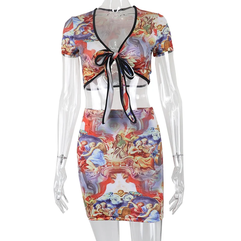 AIIOU Printed Bandage Short Sleeve 2 Piece Sets Matching Women V-Neck Street Style Crop Top and Bodycon Skirt Two-Piece Outfits
AIIOU Printed Bandage Short Sleeve 2 Piece Sets Matching Women V-Neck Street Style Crop Top and Bodycon Skirt Two-Piece Outfits