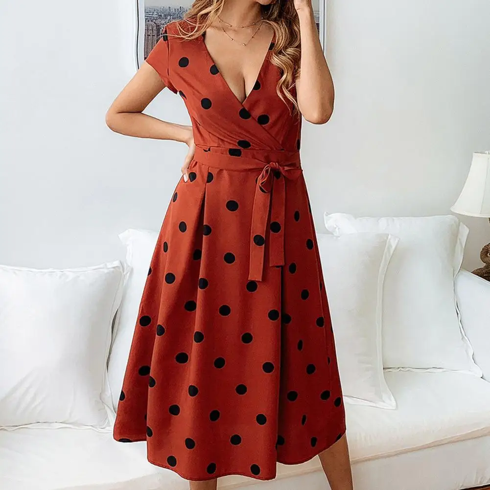 Slim Dress V-neck Midi Dress Dot Pattern A-Line V-neck Short Sleeve Waist Lace-up Swing Dress Dot Print Large Hem Women Dress
Slim Dress V-neck Midi Dress Dot Pattern A-Line V-neck Short Sleeve Waist Lace-up Swing Dress Dot Print Large Hem Women Dress
