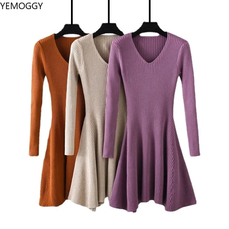 Women's Sweater Dresses for Fall and Winter V Neck Pit Strip Knitted Dress for Female Casual Long-sleeve Warm Mini A-line Dress
Women's Sweater Dresses for Fall and Winter V Neck Pit Strip Knitted Dress for Female Casual Long-sleeve Warm Mini A-line Dress